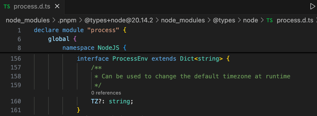 Node.js가 기존에 선언해놓은 ProcessEnv 타입